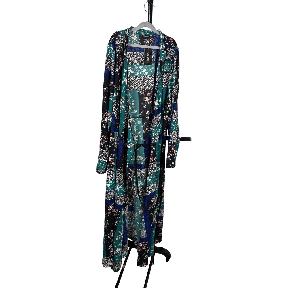 City Chic Kimono Wrap Dress Green Black Floral Patchwork Womens Size Large NWT